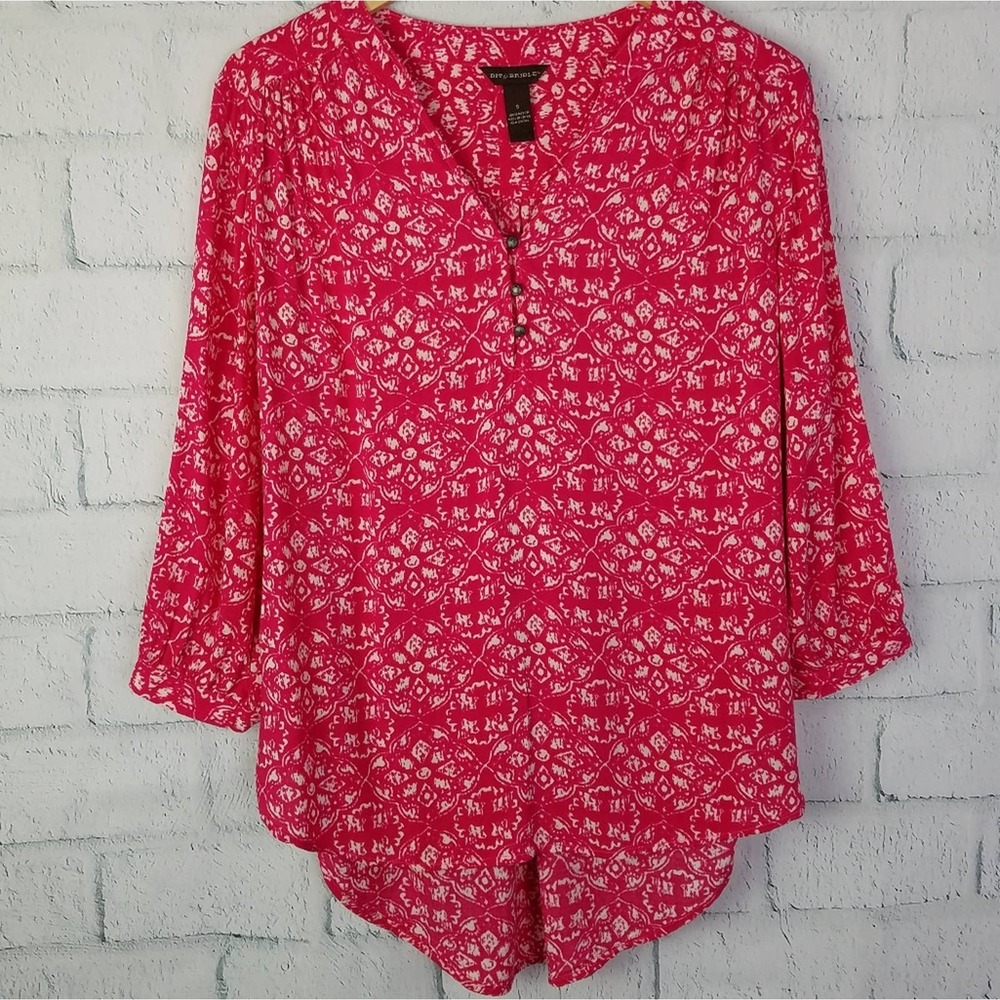 Bit & Bridle Womens Pink & White Popover Top Size Small